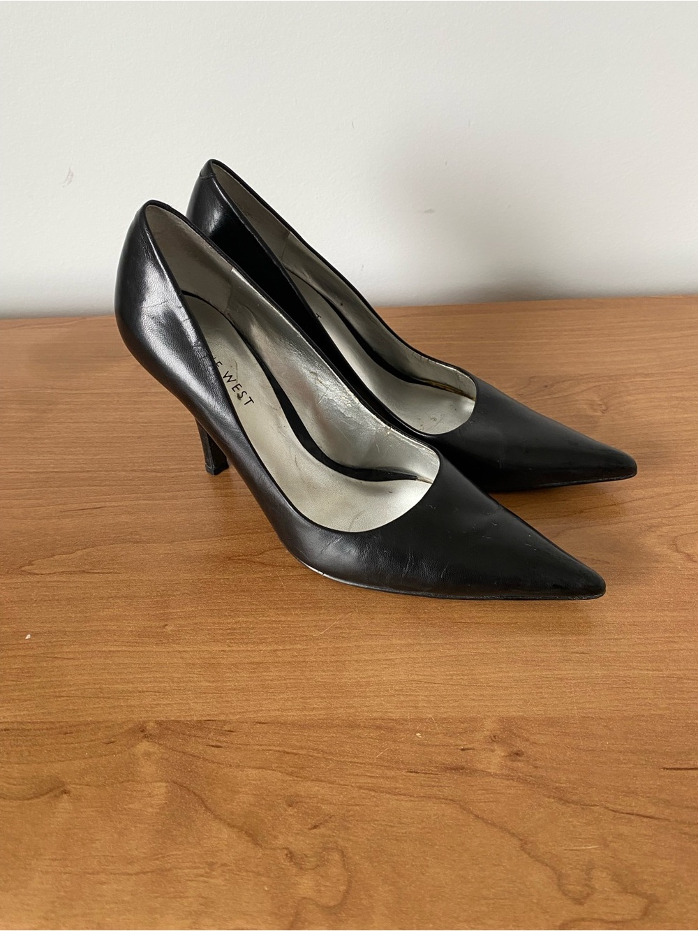 Nine West Black Pointed Leather Stiletto Pumps